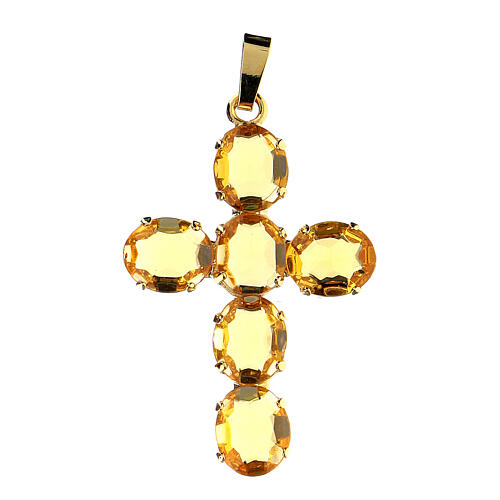 Kreuzanhänger aus vergoldetem Messing, mit gelben Kristallen 1