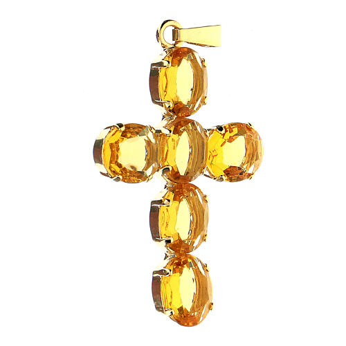 Kreuzanhänger aus vergoldetem Messing, mit gelben Kristallen 2