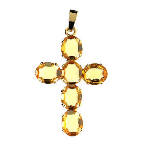 Cruz colgante cristal amarillo ovalado