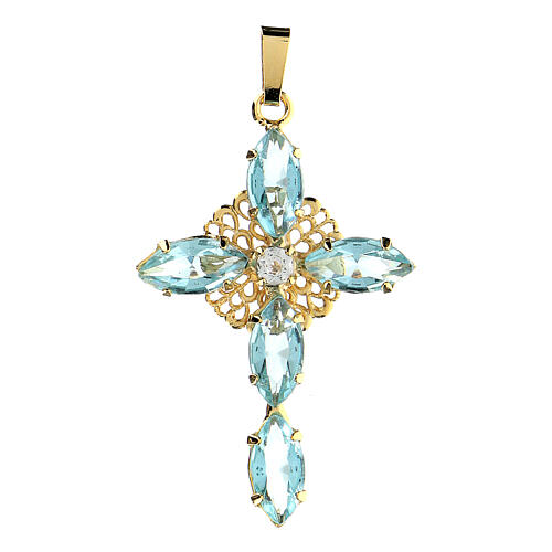 Cross pendent with aquamarine crystals 1