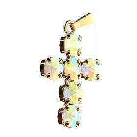 Kreuzanhänger aus vergoldetem Messing, mit irisierenden Kristallen