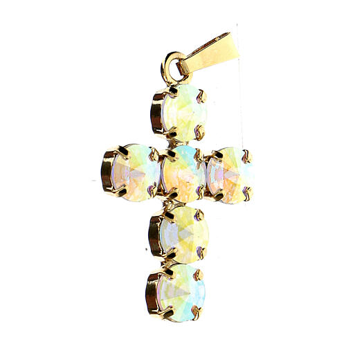 Kreuzanhänger aus vergoldetem Messing, mit irisierenden Kristallen 2