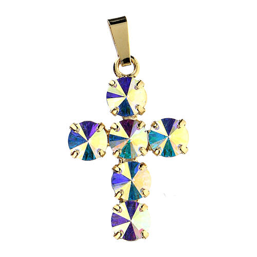 Crystal cross pendant with round bezel Northern Lights  1