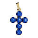 Cross pendant set round blue crystals s1