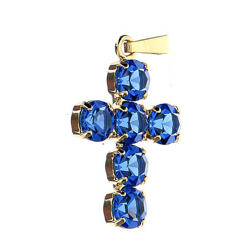 Croix pendentif cristaux ronds bleus sertis 2