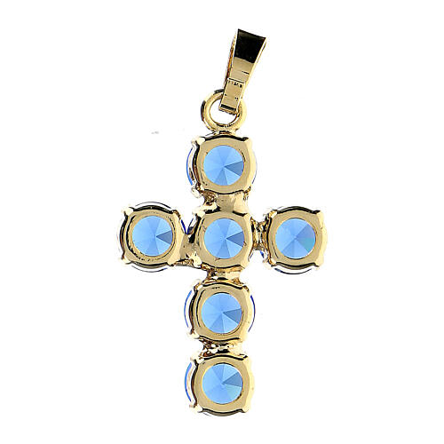Croix pendentif cristaux ronds bleus sertis 3