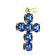 Croix pendentif cristaux ronds bleus sertis s2