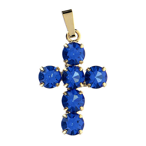 Round blue crystal cross pendant 1