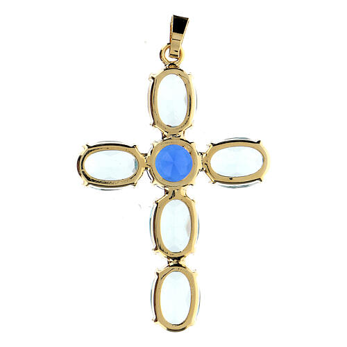 Kreuzanhänger aus vergoldetem Messing, mit ovalen türkisen Kristallen 3