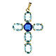Kreuzanhänger aus vergoldetem Messing, mit ovalen türkisen Kristallen s1