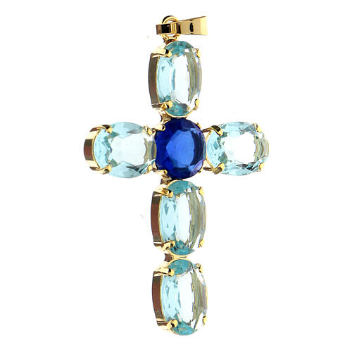 Pingente cruz cristais ovalados azul-turquesa 2