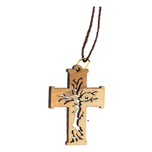 Halskette, Kreuzanhänger durchbrochen, Lebensbaum, Olivenholz, Bethlehem 2