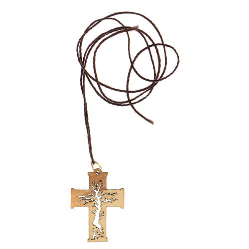 Halskette, Kreuzanhänger durchbrochen, Lebensbaum, Olivenholz, Bethlehem 3