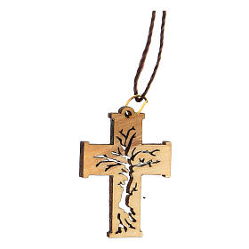 Pingente cruz entalhado Árvore da Vida madeira de oliveira Belém 4x2,8x0,3 cm