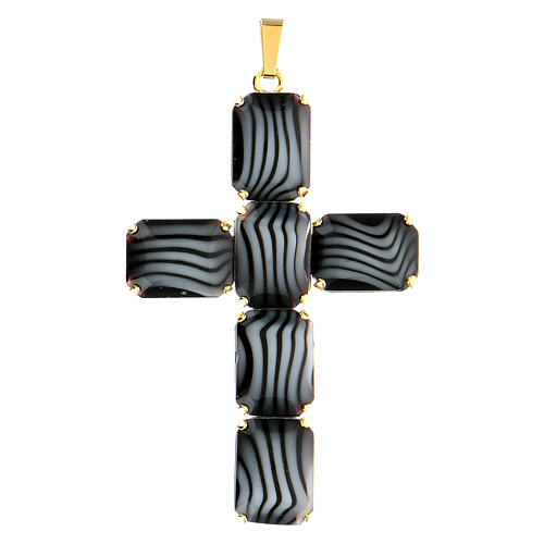 Cross-shaped pendant, brass, variegated crystal, 8 cm 1