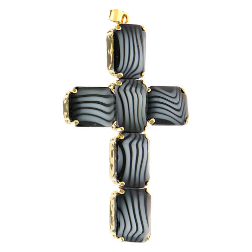 Cross-shaped pendant, brass, variegated crystal, 8 cm 2