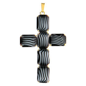 Cross pendant in brass, variegated crystal 8 cm