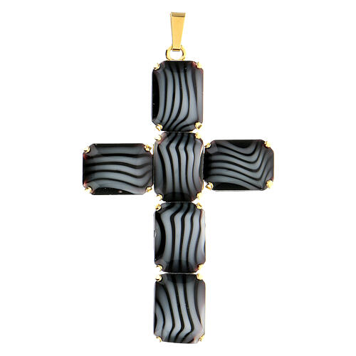 Cross pendant in brass, variegated crystal 8 cm 1