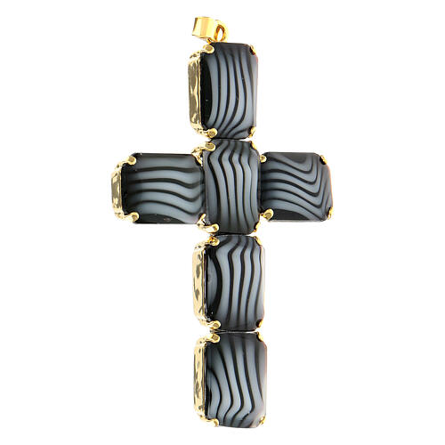 Cross pendant in brass, variegated crystal 8 cm 2