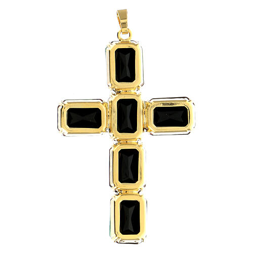 Cross pendant in brass, variegated crystal 8 cm 3