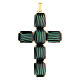 Croix pendentif cristal noir bariolé vert laiton doré 8 cm s1
