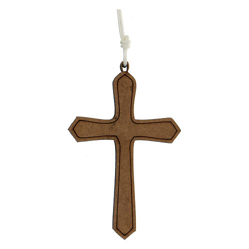 Cross-shaped pendant, laser cut, white string, 9x6 cm 1