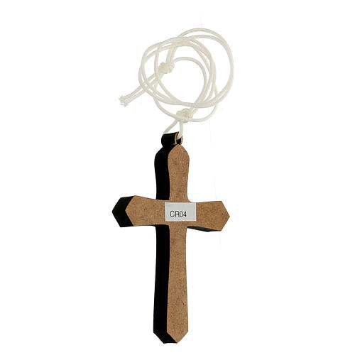 Croix pendentif coupe laser corde blanche 9x6 cm 2