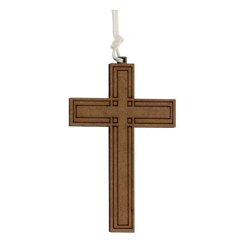 Pingente cruz madeira decorações geométricas 9x5,5 cm 1