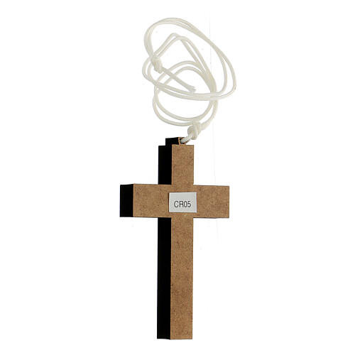 Pingente cruz madeira decorações geométricas 9x5,5 cm 2