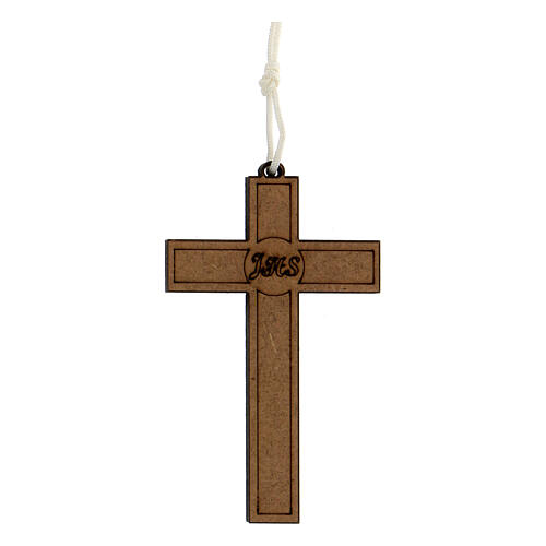 Pingente cruz madeira entalha IHS 8,5x5 cm 1