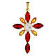 Kreuz-Anhänger, aus Zamak, mit gefassten roten, gelben und weißen durchscheinenden Kristallen s1
