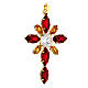 Kreuz-Anhänger, aus Zamak, mit gefassten roten, gelben und weißen durchscheinenden Kristallen s3