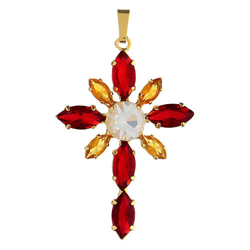 Pendant with zamak setting and marquise crystal stones, red and yellow 1