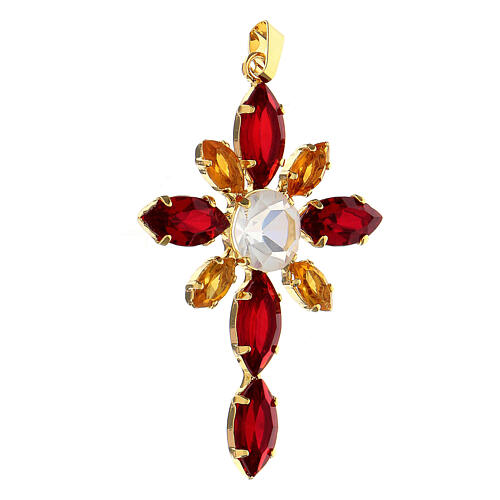 Flower cross pendant bezel-set red yellow crystal stones 3