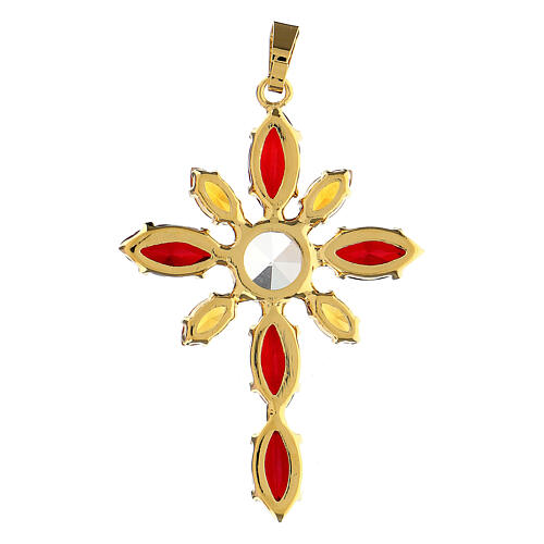 Flower cross pendant bezel-set red yellow crystal stones 5