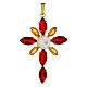 Flower cross pendant bezel-set red yellow crystal stones s1