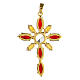 Flower cross pendant bezel-set red yellow crystal stones s5