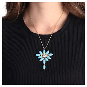 Monstrance-shaped pendant with zamak marquise settings and turquoise crystal stones