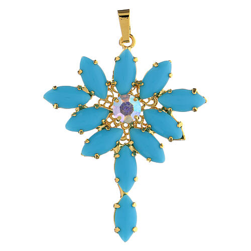 Monstrance-shaped pendant with zamak marquise settings and turquoise crystal stones 1