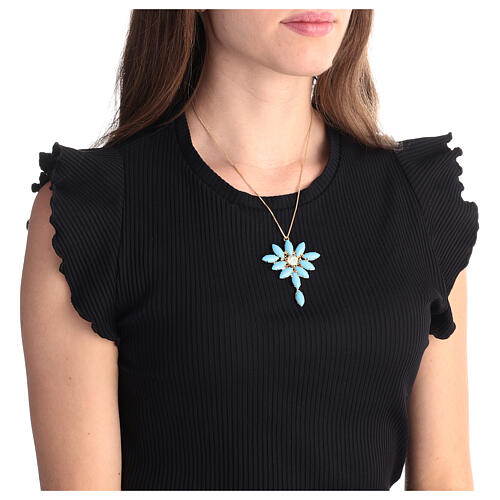Pendente castoni navette zama forma ostensorio pietre cristallo azzurre 4
