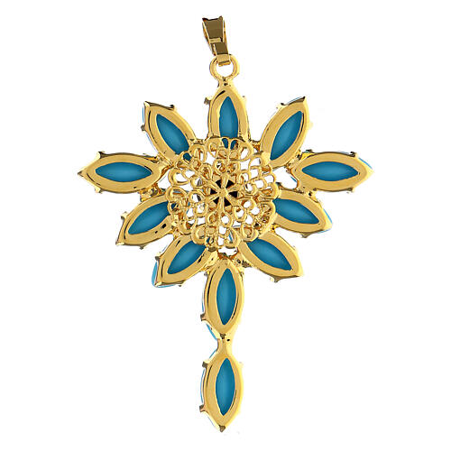 Pendente castoni navette zama forma ostensorio pietre cristallo azzurre 5