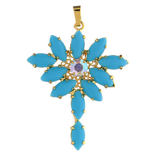 Cross pendant monstrance zamak bezel blue crystal stones 1