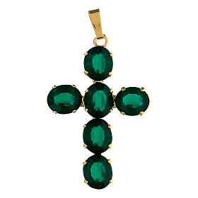 Cross pendant, zamak settings and green crystal stones