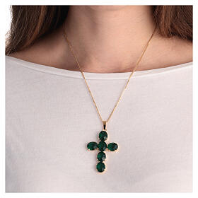 Cross pendant, zamak settings and green crystal stones
