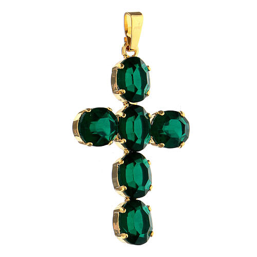 Cross pendant, zamak settings and green crystal stones 3