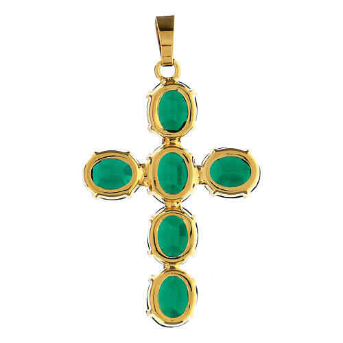 Cross pendant bezel-set zamak green crystal stones  5