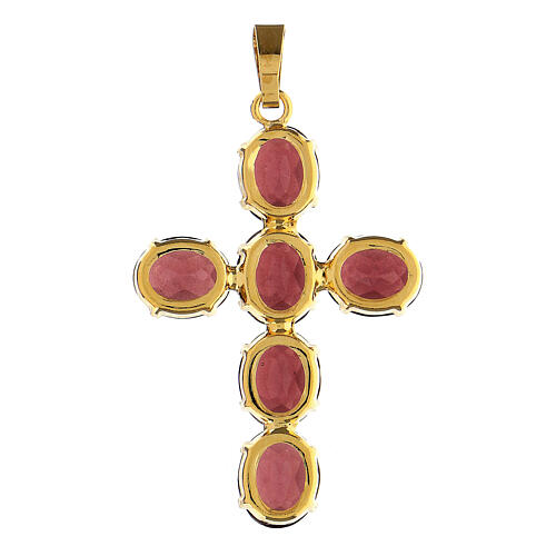 Cross-shaped pendant with zamak settings and oval crystals, amethyst colour 5