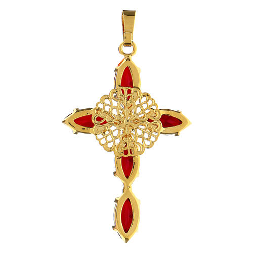 Croce castone zama pietre navette cristallo rosse 3