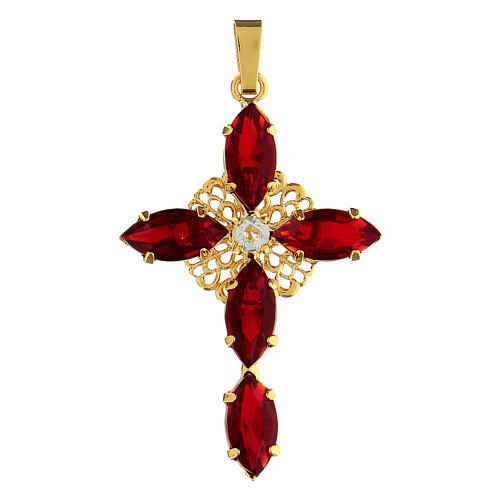 Cruz zamak dourada com cristais vermelhos 5,5x4 cm 1