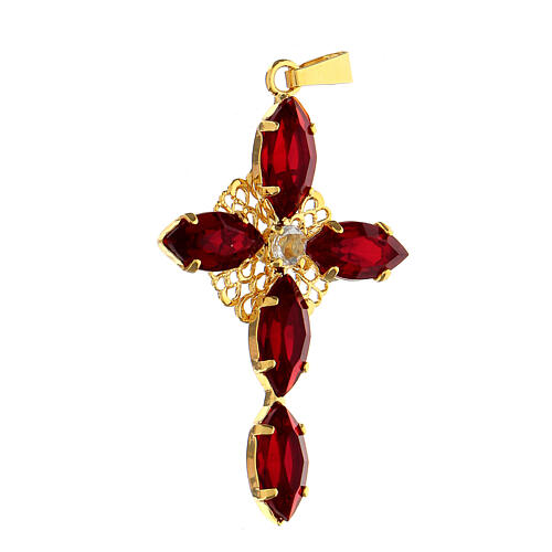 Cross pendant bezel zamak with red crystal navette stones 2